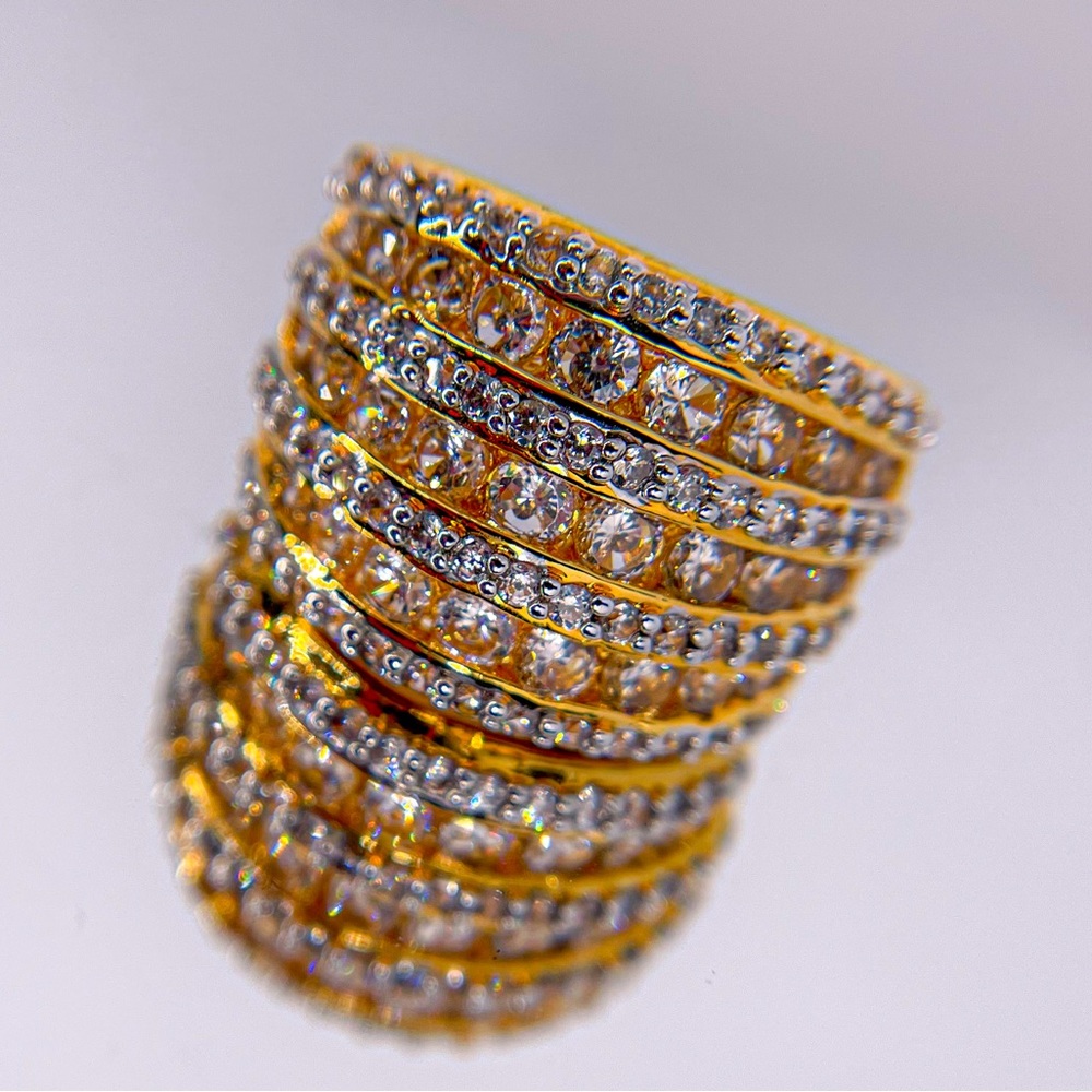 Seta Large Cocktail Ring in Gold Tone and Round Cut Cubic Zirconia